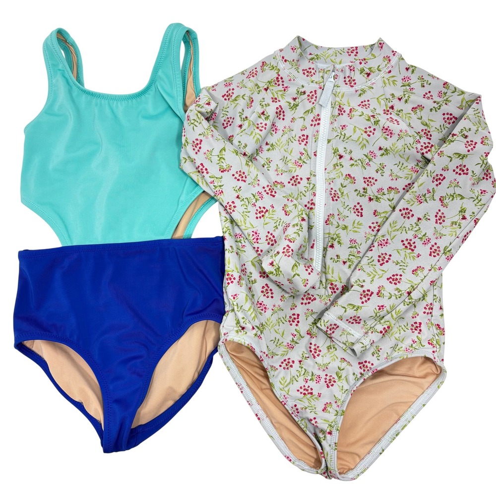 J.crew Crewcuts Girls Swimwear floral Rash Guard UPF 50+ One Piece Swimsuits